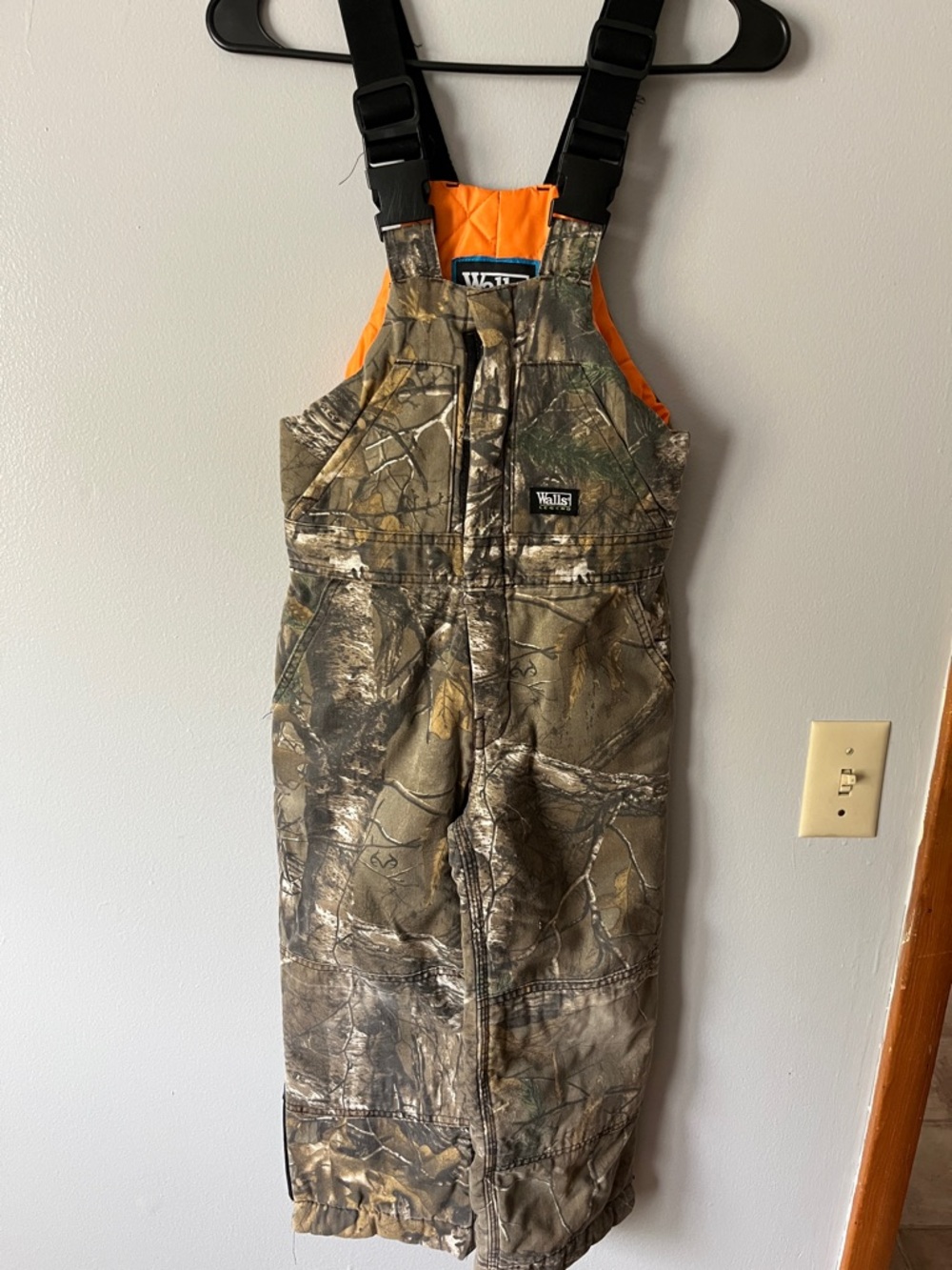 Walls Kids Camo Bib Overalls with Orange Lining